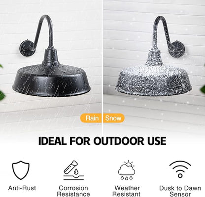 24 inch Barn Lights Outdoor Gooseneck Lighting, Dusk to Dawn Black Exterior Barn Lights, Farmhouse Wall Lighting Fixtures with Sensor for Porch Garage (1, 24" Diameter)