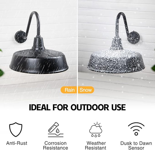21 inch Barn Lights Outdoor Gooseneck Lighting, Dusk to Dawn Black Exterior Barn Lights, Farmhouse Wall Lighting Fixtures with Sensor for Porch Garage (2, 21" Diameter)