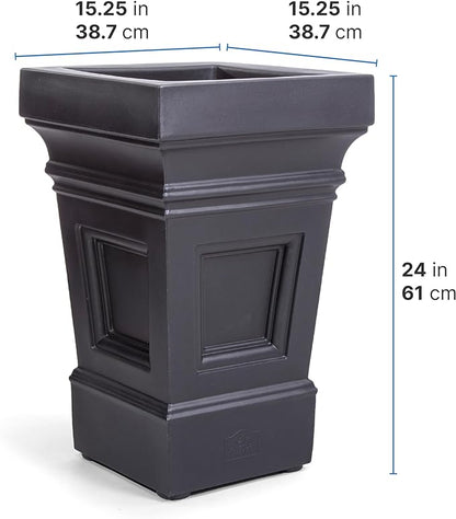 Step2 Atherton Square Planter, Large Planters for Outdoor Plants, Gardening and Flower Pot for Patio or Porch, Efficient Drainage, Durable Plastic, Onyx Black, 2-Pack