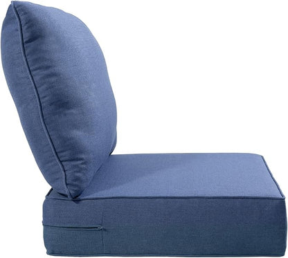 Luxury 22x24/22x25 6-Inch Outdoor Deep Seat Cushions Set of 6 - Comfortable Patio Zipper Chair Cushion for Wicker Dining Rocking Swivel Chairs Loveseat Couch Sectional Sofa - Navy Blue