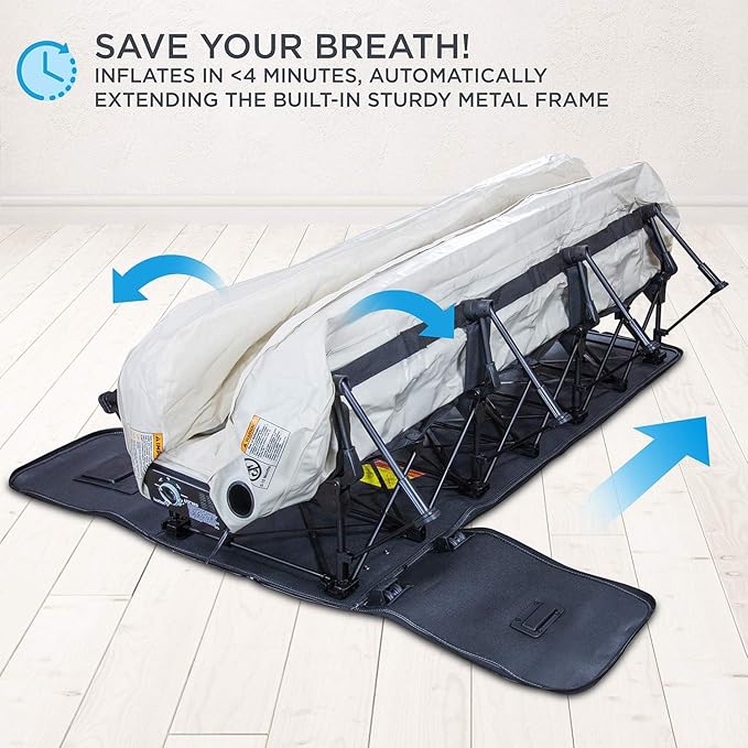 Ivation EZ®-Bed (Twin) Inflatable Air Mattress with Frame & Rolling Case, Built-in Deflate Defender™ Dual Pump Technology - 3 Min Self Inflate/Deflae Raised Blow up Bed on Legs, Premium Coil Design