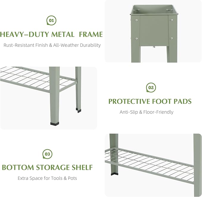 DDK Outdoor Heavy Duty Metal Raised Garden Bed with Legs (Green)