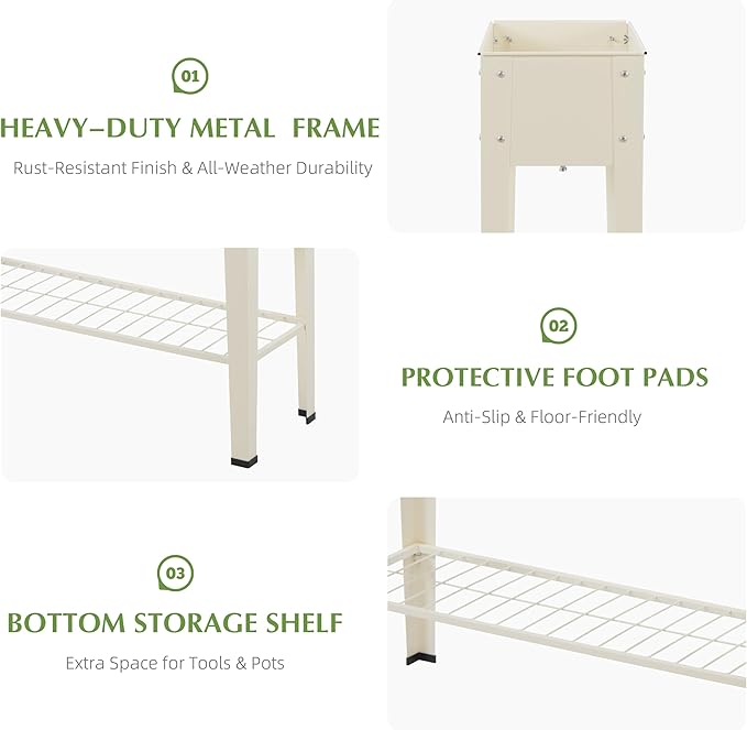 DDK Outdoor Heavy Duty Metal Raised Garden Bed with Legs (Milk White)