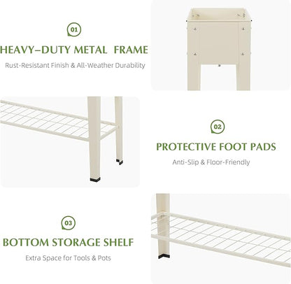 DDK Outdoor Heavy Duty Metal Raised Garden Bed with Legs (Milk White)