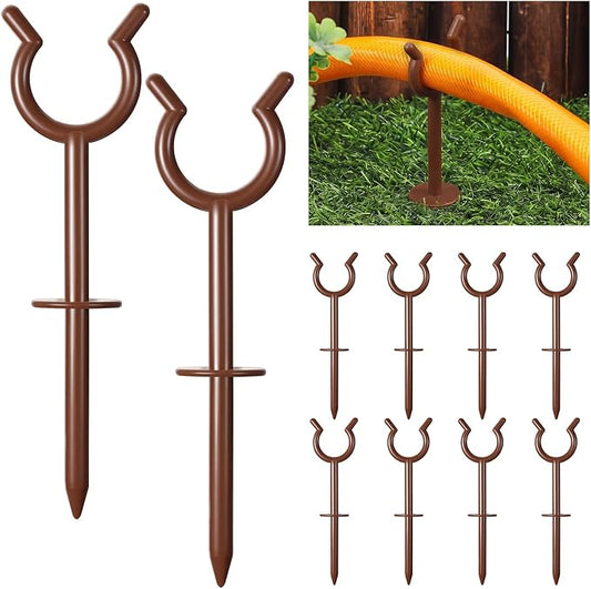 Taiyin 10 Pcs 3/4'' Garden Hose Holder Brackets Garden Guide Holder Decorative Outdoor Guide Stakes Support Spike Plant Tool to Keep off Lawn for Yard (Brown)