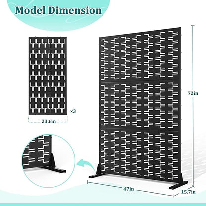Metal Privacy Screen Outdoor Privacy Screen, Freestanding Fence Panel for Outside, 72''H×47''W, Decorative Screen Panel for Backyard/Patio/Deck