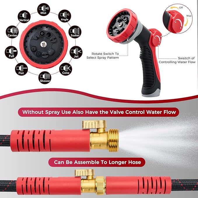 PANYEE 100FT Garden Hose, Flexible Water Hose,Lightweight Non-Expanding Leak Proof hose with 10 Functions Sprayer, Durable, Anti-Kink,Pressure Resistant for Yard, Outdoor