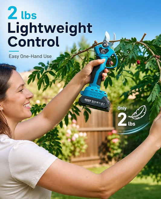 SEESII Electric Pruning Shears, 1.4" Cutting Cordless Power Pruner, 2 * 2000mAh Batteries, Brushless Motor, Extra SK5 Blade, 2 Modes Battery Powered Branch Cutter for Garden Tree Trimming