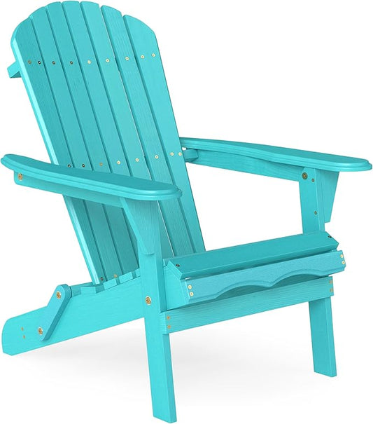 Outdoor Wooden Folding Adirondack Chair with Pre-Assembled BackRest & SeatBoard, Accent Furniture for Patio Backyard Garden Porch Deck Pool Firepit
