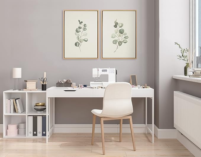 Kate and Laurel Sylvie Eucalyptus 4a & Eucalyptus 4b Framed Canvas Wall Art Set By Maja Mitrovic of Makes My Day Happy, 2 Piece 23x33 Natural, Simple Neutral Botanical Art Wall Décor