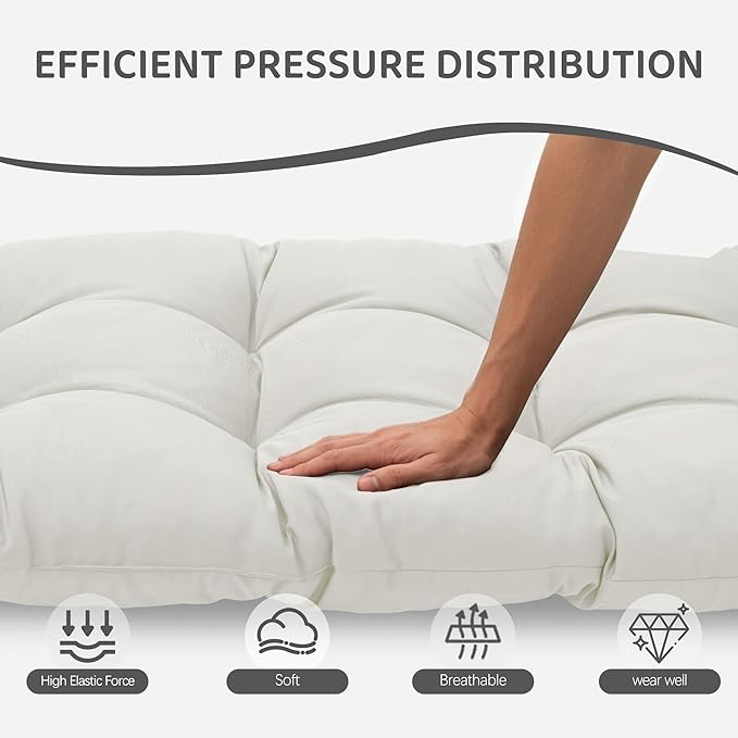 3 Pcs Wicker Chair Cushions Patio Loveseat Chaise Cushion Set - 1200D 47x19*4 Inch Waterproof Wicker Bench Cushions with 2 19x19x4 Inch Chair Cushions for Garden Porch Wicker Patio Furniture(White)