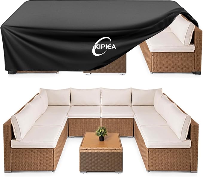 Kipiea Patio Furniture Covers Waterproof Winter, Heavy-Duty Outdoor Furniture Set Covers for Table Chairs, Anti-UV, No Tears or Fading (110" L x 84" W x 28" H)