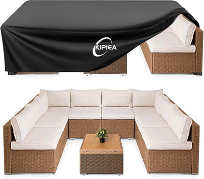 Kipiea Patio Furniture Covers Waterproof Winter, Heavy-Duty Outdoor Furniture Set Covers for Table Chairs, Anti-UV, No Tears or Fading (110" L x 84" W x 28" H)