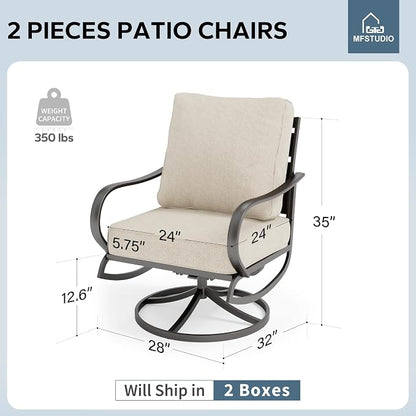 MFSTUDIO Metal Patio Conversation Sets, Outdoor Furniture Sofas Set of 2, 2 Pieces Durable Steel Frame Patio Swivel Chairs with 5.8" Beige Cushions for Patio Garden Backyard Balcony