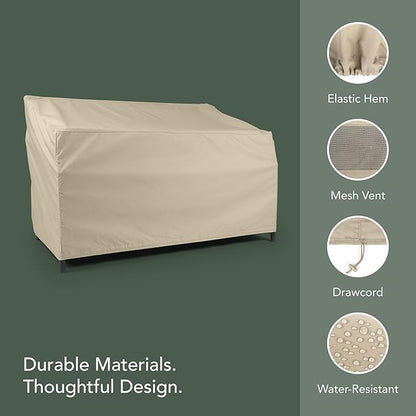 Covermates Elite Outdoor Patio Sofa Cover – Water-Resistant 300D Polyester, Double-Stitched Seams, Elastic Hem, Auto-Locking Drawcord & Mesh Vent for Moderate Weather, 88W x 40D x 36H, Khaki