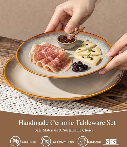 LERATIO Ceramic Dinnerware Sets for 4, Coupe Plates and Bowls Sets,Highly Chip and Crack Resistant | Dishwasher & Microwave & Oven Safe Dishes set,Reactive Glaze Dinnerware- Service for 4（12pcs）