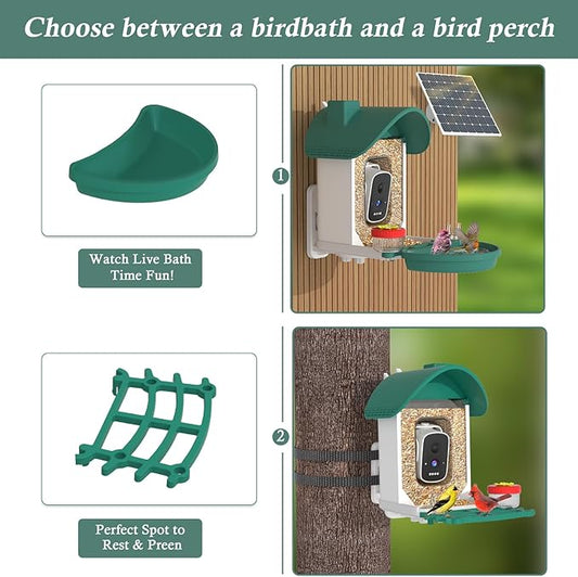 Bird Feeder with Camera, AI Identification, 3K Live View, 2.4G WiFi, Auto Record Videos, Instant Arrival Alerts, Backyard Birdwatching Gift for Birdlovers