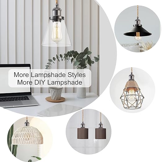 15.4ft Pendant Light Cord Kit, Industrial Vintage Plug in E26 Socket Hanging Light with Switch, Hemp Rope Hanging Light Fixture for Pendant Lamp Farmhouse Lamp Cable DIY