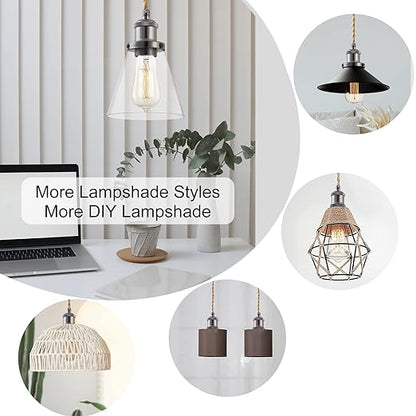 15.4ft Pendant Light Cord Kit, Industrial Vintage Plug in E26 Socket Hanging Light with Switch, Hemp Rope Hanging Light Fixture for Pendant Lamp Farmhouse Lamp Cable DIY