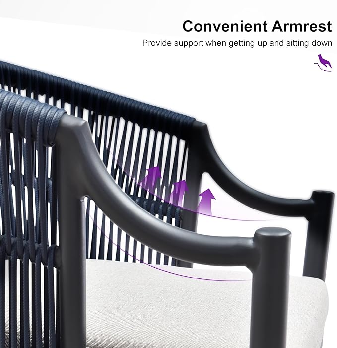 PURPLE LEAF Patio Dining Chairs Set of 2 Modern Wicker Outdoor Dining Chairs with Thick Cushions and Aluminum Frame All Weather Patio Chairs for Garden Porch Lawn Grey