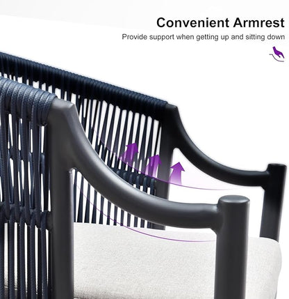 PURPLE LEAF Patio Dining Chairs Set of 2 Modern Wicker Outdoor Dining Chairs with Thick Cushions and Aluminum Frame All Weather Patio Chairs for Garden Porch Lawn Grey