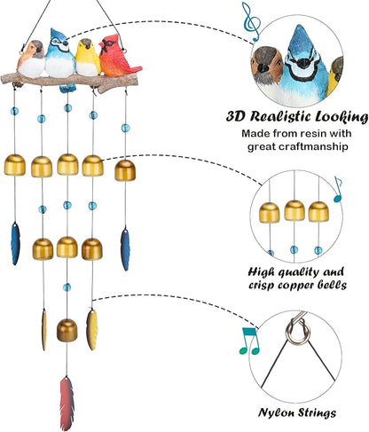 Taman Bird Wind Chime - Wind Bell for Outside Indoor Resin Cardinal,Blue Bird Decorative Metal Bronze Mobile Wind Chime Memorial Sympathy Gift for Home, Outdoor, Yard, Patio,Garden Decor, 29"