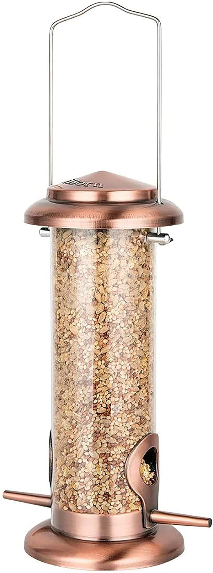 iBorn Metal Bird Feeder Hanging Wild Bird Feeders for Mix Seed Blends Heavy Duty All Metal Finishing, Copper Finish, 9 Inch 2 Port (Seed is not Included)