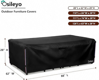 Patio Furniture Covers Waterproof,600D Heavy Duty Patio Cover for 6/7/8 PCS Sets Sectional Sofa Couch Dining Rocking Swivel Chairs Ottomans Coffee Table,88L x 62W x 28H inch