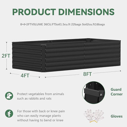 FOOWIN 2pcs 8x4x2ft Galvanized Raised Garden Bed, Planter Raised Garden Boxes Outdoor, Large Metal Raised Beds for Gardening, Garden Bed for Vegetables, Flowers, Herb,478 Gallon Capacity, Black