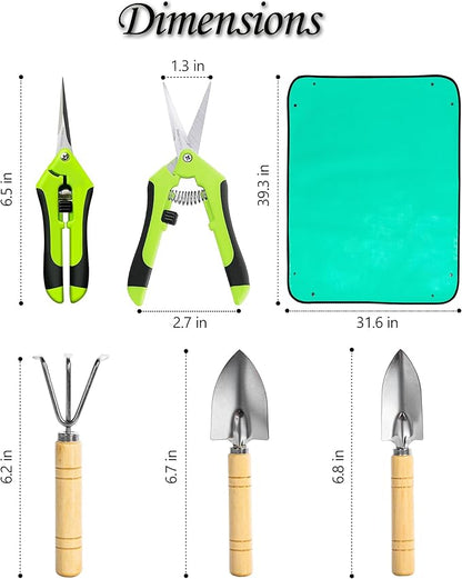 Josteve Plant Repotting Mat, 5Pcs Succulent Tools Mini Garden Small Gardening Tools Indoor, Pruning Shear Gardening Scissor, Hand kit for Bonsai, Cactus, Fairy, Houseplant Transplanting, Seedling