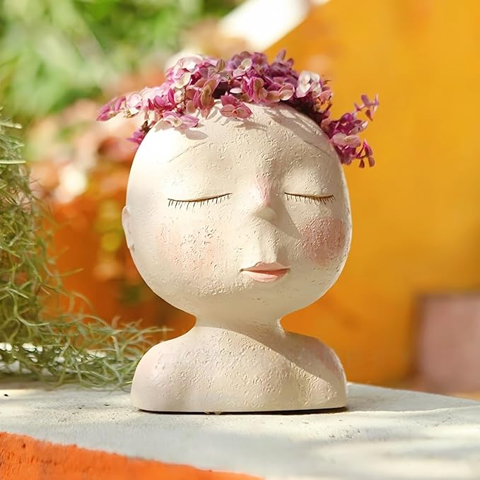 Face Planters Pots Head,Cute Succulents Plants Planters,Creative Resin Pots with Drainage Hole,Ideal Vase Gifts for Indoor Outdoor Garden Decor