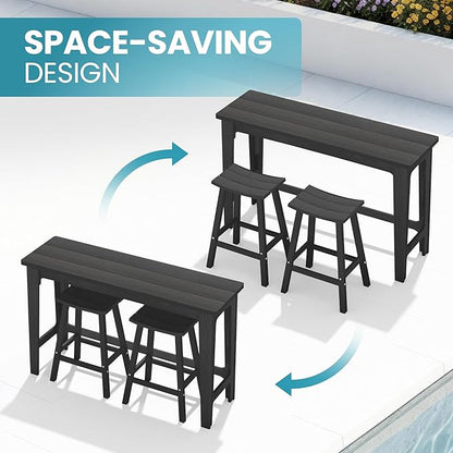 Ciokea Heavy-Duty Outdoor Bar Set, Rectangle High Top Table and 2 Pcs 29" Stools Set, HDPE Modern Patio Bar Set for Outside Bistro Backyard Balcony Deck Outside, Black