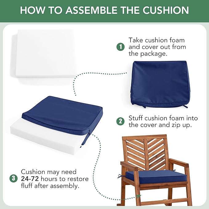 Summsun Outdoor Chair Cushions Set of 6: Waterproof & Color Fastness Seat Cushion for Patio Furniture - 22 x 22 x 3 Inch Chair Pads with Ties and Hidden Zipper - Patio Chair Cushion Replacement, Navy