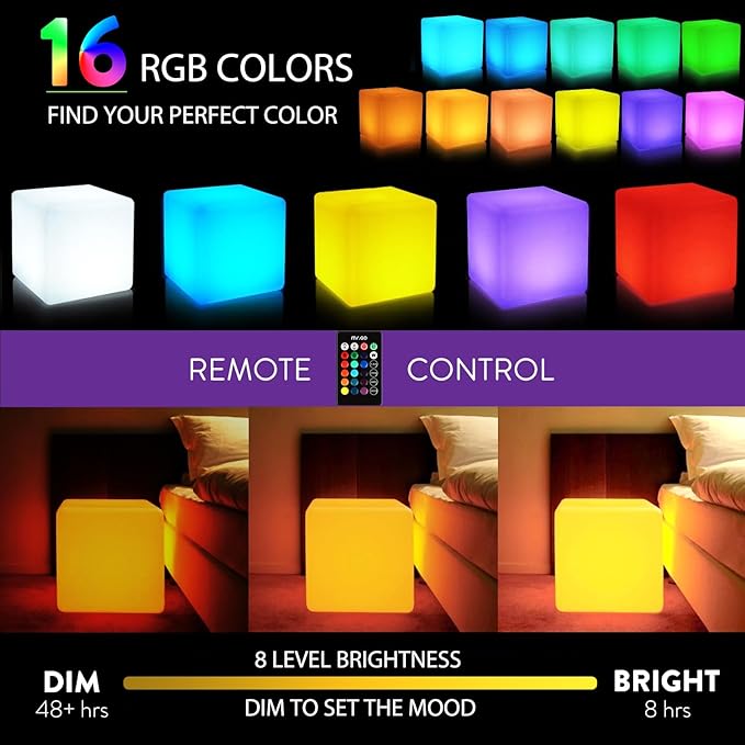 Mr.Go 12-inch LED Ball Light and 16-inch LED Globe Light Bundle, Rechargeable, Remote Control, Dimmable 16 RGB Colors 4 Modes, Waterproof, Great as Night Light Mood Lamp Ambient Lighting Decorations