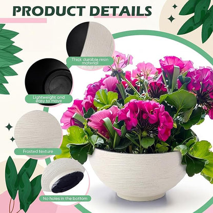 2 Pcs 13.8 Inch Lotus Bowl Planter Large Water Lily Pots Succulent Hydroponic Bowl Pot Flower Planting Pot for Outdoor Indoor Plant Mini Fish Pond No Drainage Hole(Quartz White)