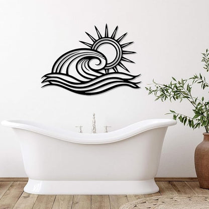 Sunrise Metal Wall Art, Sunrise Wall Decor Metal, Metal Wave Wall Art, Metal Sun Wall Decor Outdoor, Sunrise Sunset Metal Art Wall Decor, Wall Decor Living Room, Bathroom Wall Decor (35"x25"/90x64cm, White)