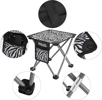 Roptat Portable Folding Compact Lightweight Camping Stool Seat for Camping Fishing Hiking Gardening Outdoor Walking Backpacking Travelling and Beach with Carry Bag (Zebra)