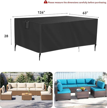 TUOKING Outdoor Furniture Covers Heavy-Duty 420D Waterproof Cover,All-Weather Patio Furniture Protector for Sofa,Chairs & Table-UV-Resistant,Anti-Tear Dustproof Covers (Black, 126"L x 63"W x 28"H)