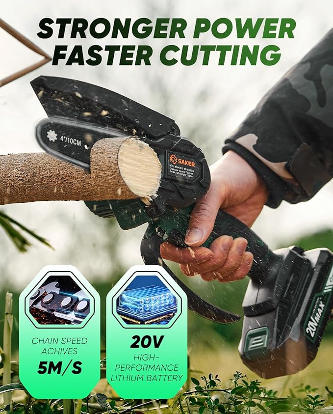 Saker Mini Chainsaw,2026 New Upgrade Electric Chainsaws,Portable Chain Saw Cordless Battery Powered,Small Handheld Chain Saws Pruning Shears Saw for Wood Tree Branches,Courtyard and Garden