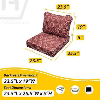 AAAAAcessories Outdoor Seat Cushions for Chairs, Fade-Resistant, Waterproof Patio Furniture Replacement Cushions, 23.5" x 25.5" x 5" + 23.5" x 19", Clay Red Vine Trellis