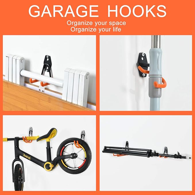 Aoben Heavy Duty Steel Garage Storage Hooks, Utility Tool Hangers and Combinable Wall Mount Hooks for Organizing Ladder, Hold Chairs, Heavy Tools (Large U, 4 Pack)