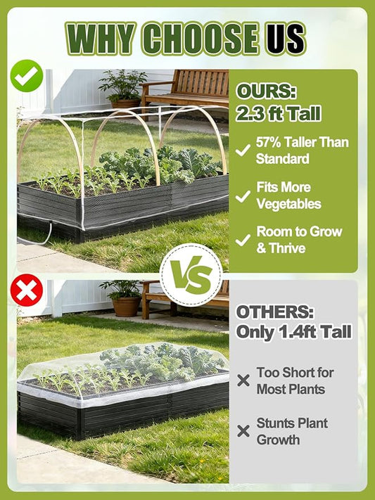 2 pcs Windproof Garden Netting for Raised Beds (4ft L x 2ft W x 1ft H) - 60 Mesh Bird Netting Garden Bed Cover with Drawstring & 40 Clips for Vegetables Flowers, Excluding Hoops or Frames