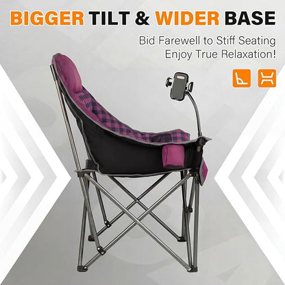 Oversized Camping Chairs for Adults- Heavy Duty Extra Large Lawn Chair,Folding Comfy Padded Camp Chair for Outdoor Sports Garden Beach Fishing,Wide&Thick,Purple Plaid