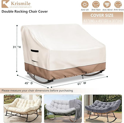 Outdoor Rocking Chair Cover, Heavy Duty Waterproof Oversized Double Rocking Papasan Chair Cover with Split Zipper, Easy to use, Beige