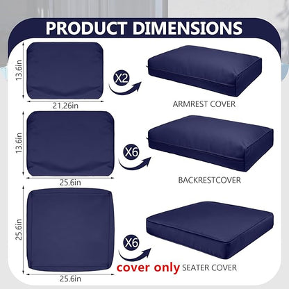14 Piece Outdoor Patio Waterproof Cushion Covers, Fits 6-Seat Wicker Rattan Sectional Couch Chair Furniture Cover Replacement Set - Fade-Resistant Patio Cushion Covers with Zipper