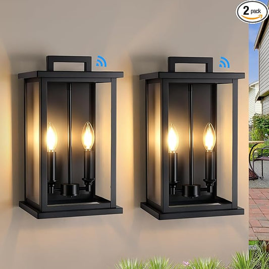 Dusk to Dawn Black Outdoor Light Fixture Wall Mount,Medium Patio Wall Light Fixture,Modern Front Porch Light,Outdoor Exterior Wall Lantern Sconce for House,Garage,Hallway,Waterproof,2 Packs