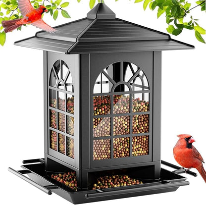 Birdream Bird Feeders for Outdoor Hanging, Assembly Required, 1-Min Easy Setup, Classic Courtyard Design, Attracting Cardinals Chickadees Goldfinches & Sparrows - Black