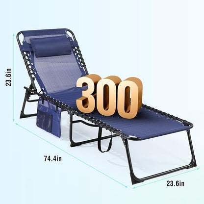 Unovivy Tanning Chairs with Face Hole Set of 2, Patio Lounge Chairs with 5-Position Reclining Back, Portable Folding Outdoor Lounge Chair for Sunbathing, Pool, Patio, Camping
