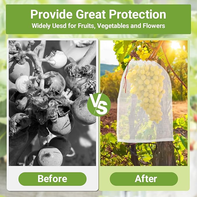Mesh Fruit Protector Bags, 50 PCS 14x21 Inch Large Fruit Bags for Fruit Trees, Durable Garden Barrier Netting Bag Protect Watermelon Cantaloupe Mango Apricot from Insect Pest Bird