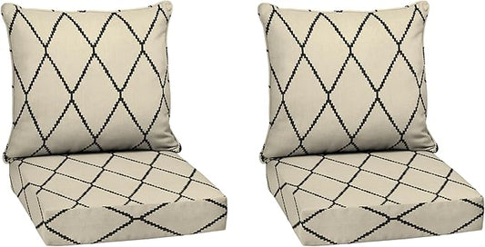 Arden Outdoor Deep Seat Cushion Set (2-Pack), 24 in x 24 in, Weather-Proof, Rain-Proof, Fade Resistant Patio Cushion for Chair, Sofa, and Couch Tan Diamond Trellis